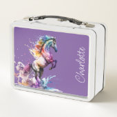 Lunch Box Cheval arc-en-ciel rose et violet personnalisé (Dos)