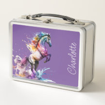 Cheval arc-en-ciel rose et violet personnalisé