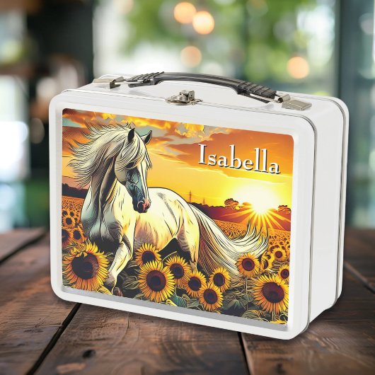 Lunch Box Cheval blanc dans le champ des tournesols Personna