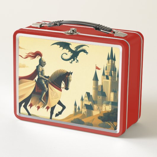 Lunch Box Chevalier médiéval/wyvern /château fantasy (Devant)