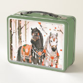Lunch Box Chevaux dans une forêt rouge (Dos)