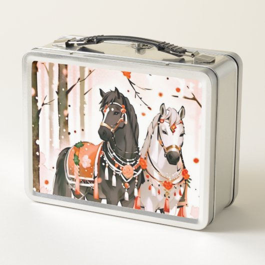Lunch Box Chevaux dans une forêt rouge (Dos)