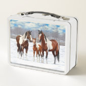Lunch Box Chevaux De Peinture De Baie Pinto En Neige D'Hiver (Dos)