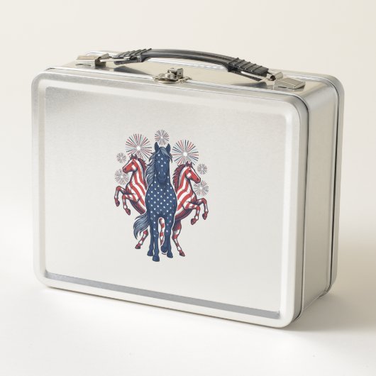 Lunch Box Chevaux patriotiques Conception vectorielle de feu (Devant)