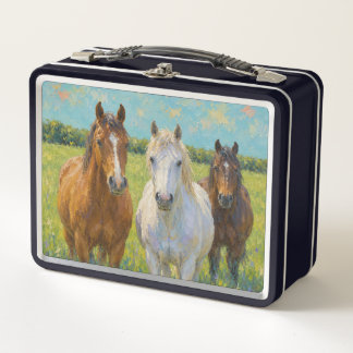 Lunch Box Chevaux Quarter Horses Bai en Pâturage d'Été Métal