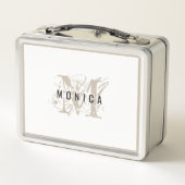 Lunch Box Chic rustique moderne Monogramme beige (Dos)