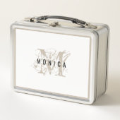 Lunch Box Chic rustique moderne Monogramme beige (Devant)