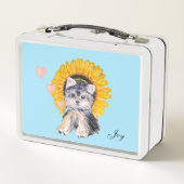 Lunch Box Chien chiot mignon, tournesol et coeurs sur bleu c (Dos)