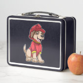 Lunch Box Chien comme pompier avec casque d'incendie (En situation)