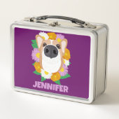 Lunch Box Chien de Corgi avec fleurs violet Personnalisé (Devant)