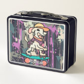 Lunch Box Chien de rue rétro sur skateboard | Drôle (Dos)