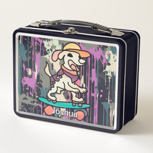 Lunch Box Chien de rue rétro sur skateboard | Drôle (Devant)