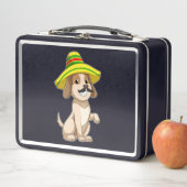 Lunch Box Chien mexicain avec casquette de paille (En situation)