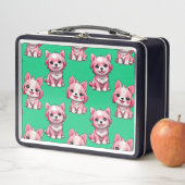 Lunch Box Chien rose Motif design - Vert (En situation)