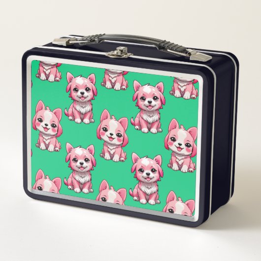 Lunch Box Chien rose Motif design - Vert (Devant)