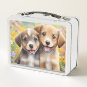 Lunch Box Chiens mignons dans une prairie Nom personnalisé (Dos)