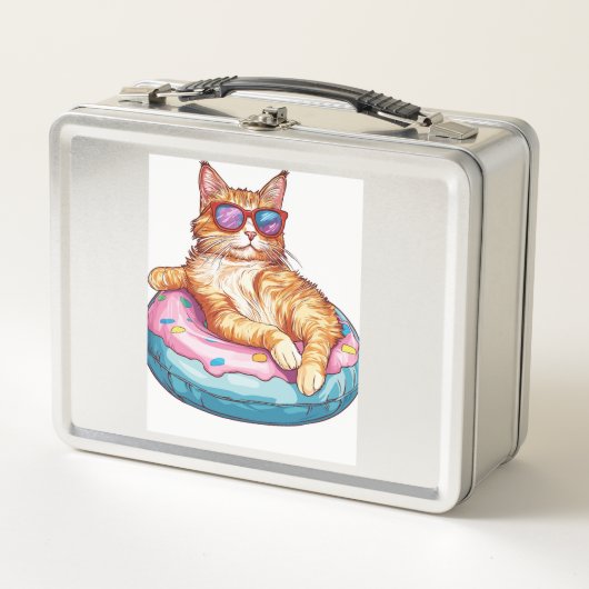 Lunch Box Chill Cat Summer Vibes � Poolside Funny Kitty (Devant)