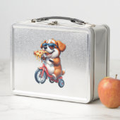 Lunch Box chiot à vélo mangeant de la pizza (En situation)