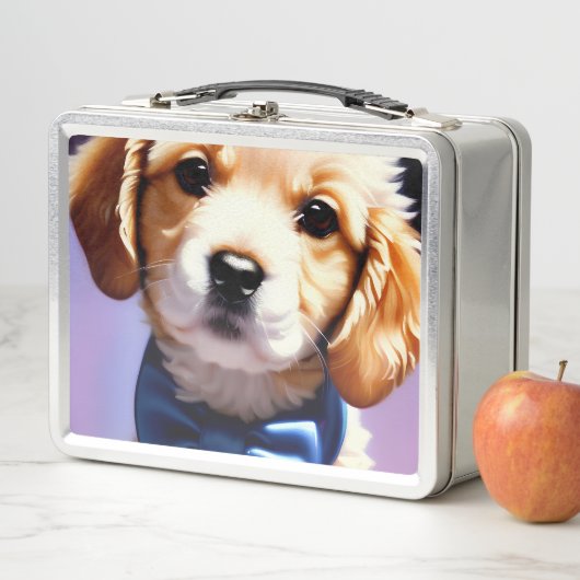 Lunch Box Chiot souple adorable avec jolie Cravate de Bow bl (En situation)