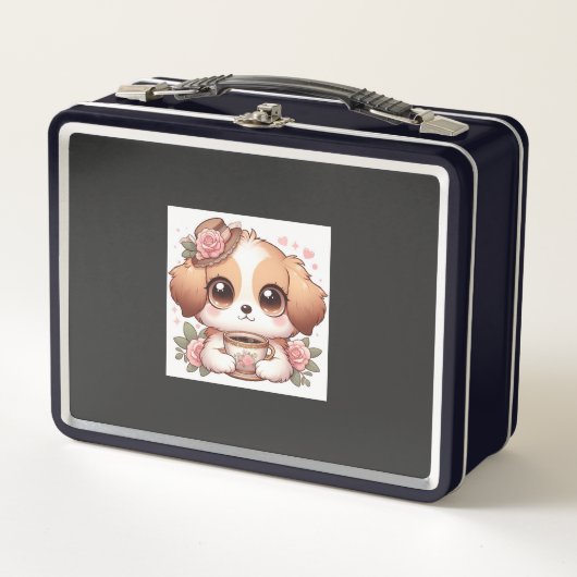 Lunch Box Chiot vintage avec du thé (Devant)