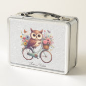 Lunch Box Chouette à bicyclette florale Boîte à lunch en mét (Dos)