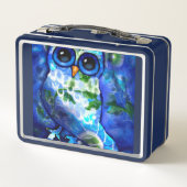 Lunch Box Chouette Abstraite lunaire bleu vert floral (Dos)