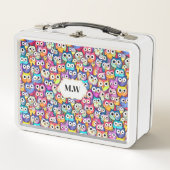 Lunch Box Chouette face Doodle motif oiseaux monogramme init (Devant)