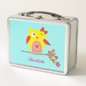 Lunch Box Chouette mignonne en branche avec fleurs roses Per (Devant)