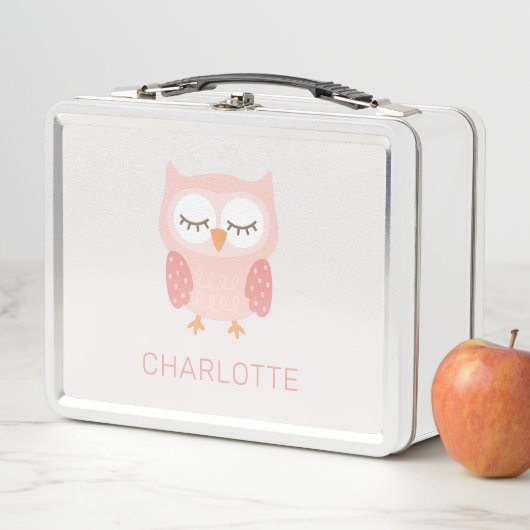 Lunch Box 'Chouette rose', filles customisées mignonnes et c (En situation)