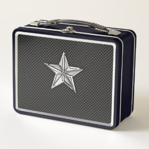 Lunch Box Chrome Comme Étoile Nautique sur Décor Fibre de Ca