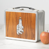 Lunch Box Chrome comme phare sur bois de teck (En situation)