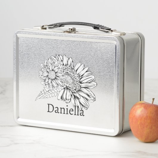 Lunch Box Chrysanthemum Black Line Drawing with Your Name  (En situation)
