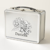 Lunch Box Chrysanthemum Black Line Drawing with Your Name  (Devant)