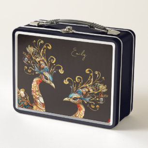 Lunch Box cirque carnaval paon vintage personnalisé