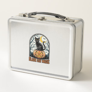 Lunch Box Citrouille Chat Noir Gravure Halloween Vintage_1