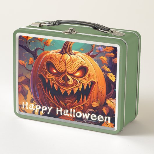 Lunch Box Citrouille orange effrayante avec visage, Hallowee (Devant)