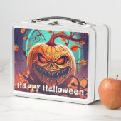 Lunch Box Citrouille orange effrayante avec visage, Hallowee (En situation)