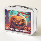 Lunch Box Citrouille orange effrayante avec visage, Hallowee (Dos)