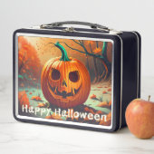 Lunch Box Citrouille orange effrayante avec visage, Hallowee (En situation)