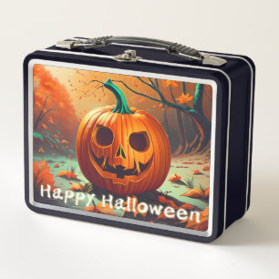 Lunch Box Citrouille orange effrayante avec visage, Hallowee
