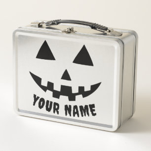 Lunch Box Citrouille personnalisé Halloween Nom noir et blan