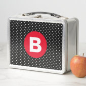 Lunch Box Classic Black & White Polka Dot with Red Monogram (En situation)