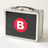 Lunch Box Classic Black & White Polka Dot with Red Monogram (Devant)