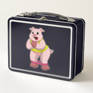 Lunch Box Cochon à la gym avec élastique