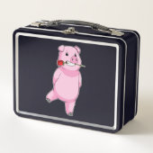 Lunch Box Cochon avec fleur Rose (Devant)