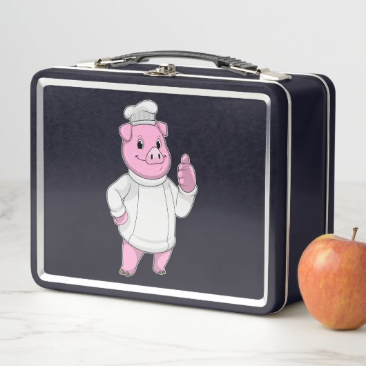 Lunch Box Cochon comme cuisinier avec casquette chef (En situation)