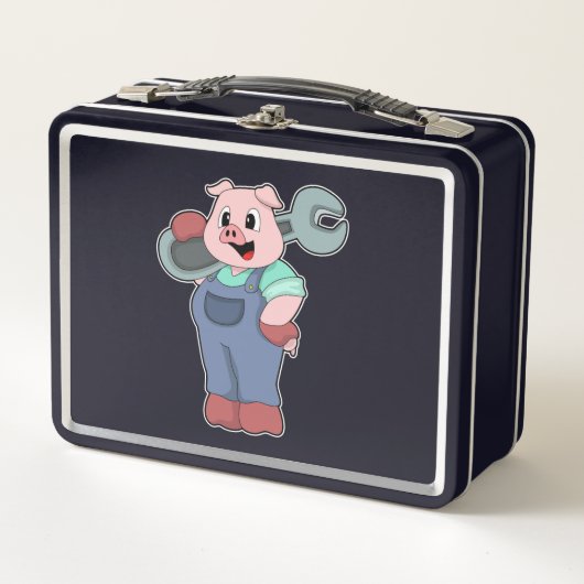 Lunch Box Cochon en mécanique avec clé (Devant)