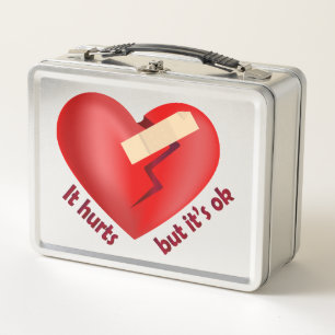 Lunch Box Coeur brisé guéri avec patch et citation de vie