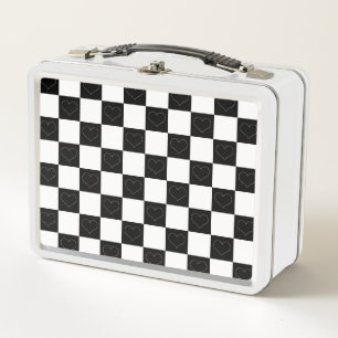 Lunch Box Cœurs en damier noir et blanc