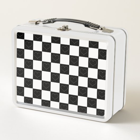 Lunch Box Cœurs en damier noir et blanc (Devant)